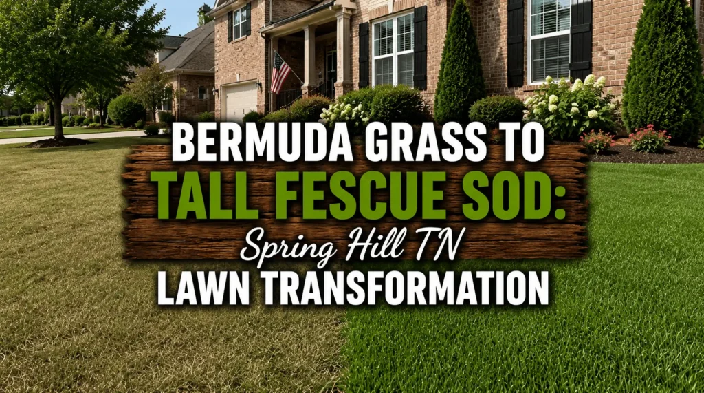 Sod installation Spring Hill TN lawn transformation from Bermuda grass to tall fescue