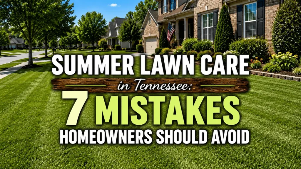 Healthy suburban Tennessee lawn highlighting seven common summer lawn care mistakes homeowners should avoid.